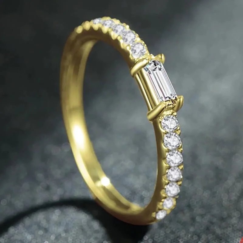 טבעת יוקרה-Gold Color Ring Hearts Arrows Zircon For Women – תמונה 3