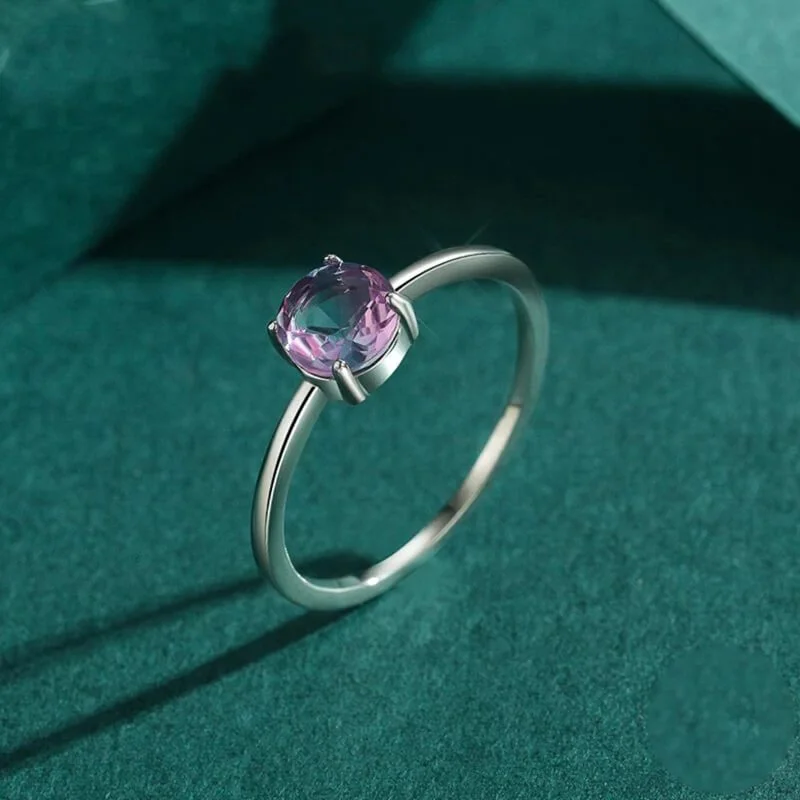 טבעת יוקרה-Silver Classic Romantic Round Sparkling Watermelon Tourmaline Finger Ring For Women – תמונה 5