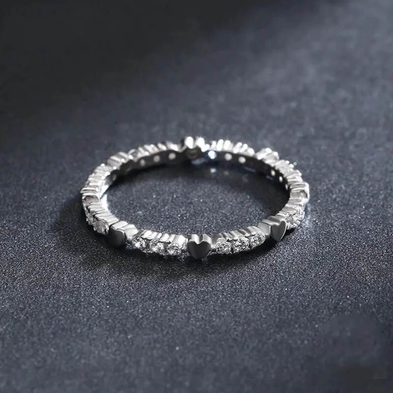 טבעת יוקרה-Silver Hearts Stackable Finger Rings For Women – תמונה 4
