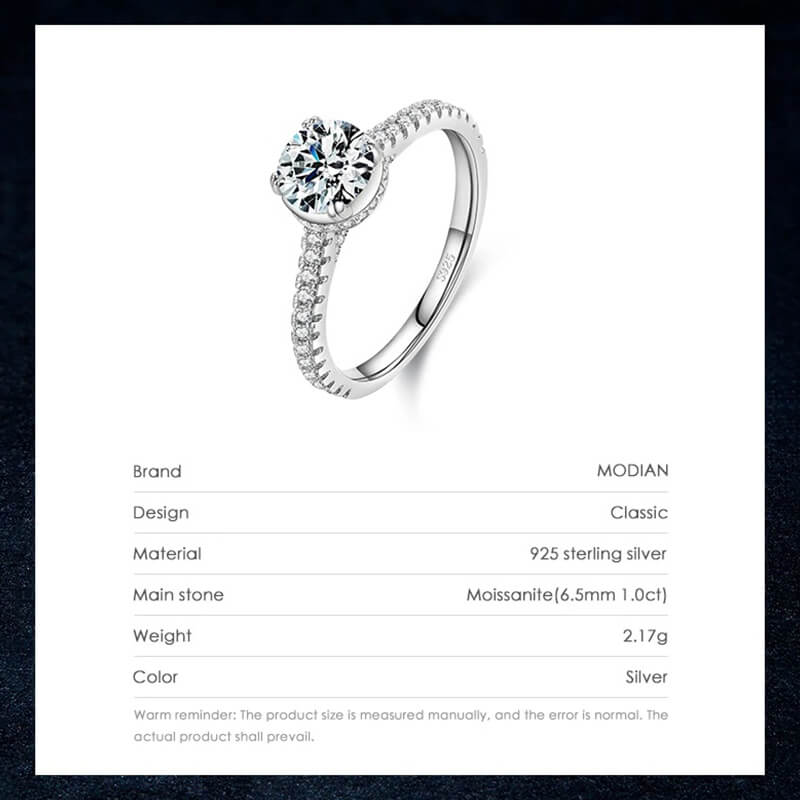טבעת יוקרה- Silver Ring 1ct Shiny Moissanite For Women – תמונה 3