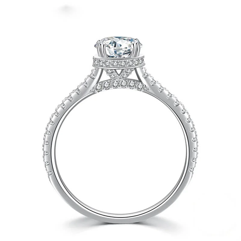 טבעת יוקרה- Silver Ring 1ct Shiny Moissanite For Women