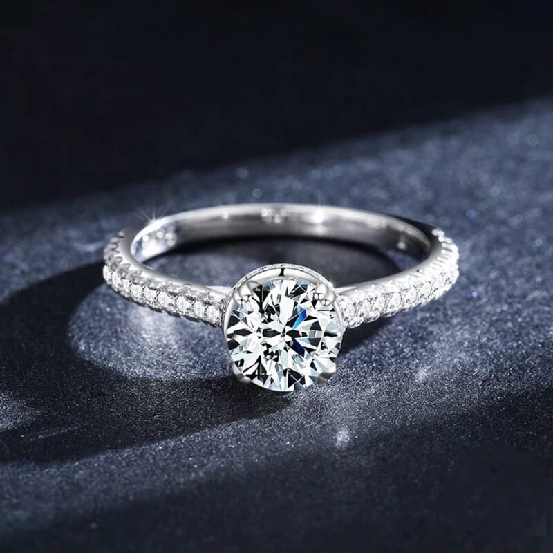 טבעת יוקרה- Silver Ring 1ct Shiny Moissanite For Women – תמונה 5