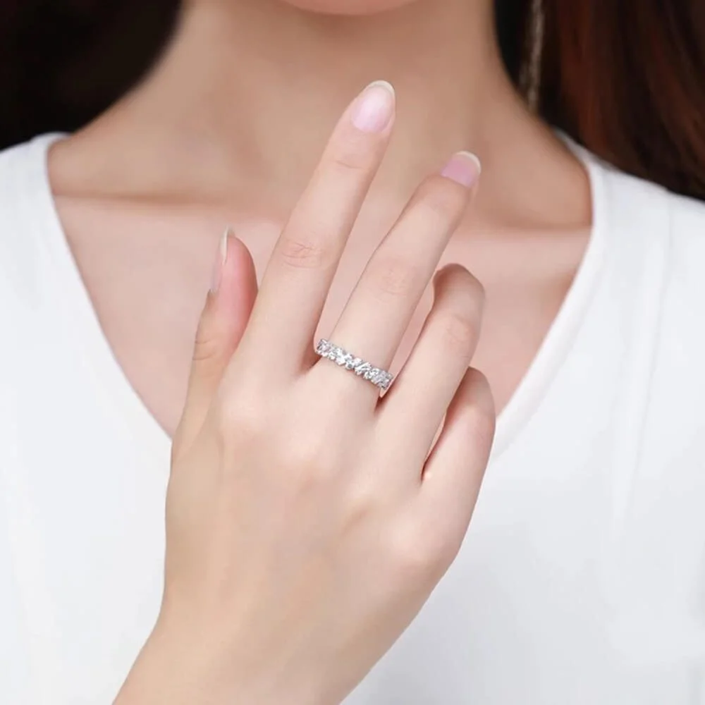 טבעת יוקרה-Silver Ring Classic Luxury Full Cubic Zirconia Finger Rings For Women – תמונה 2