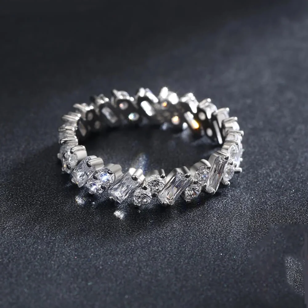 טבעת יוקרה-Silver Ring Classic Luxury Full Cubic Zirconia Finger Rings For Women – תמונה 5