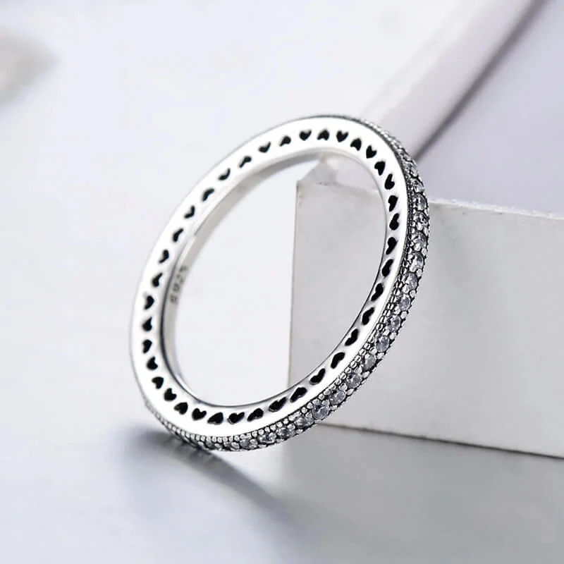 טבעת יוקרה-Silver Ring Clear CZ Fashion Stackable Vintage Classic Luxury For Women – תמונה 4