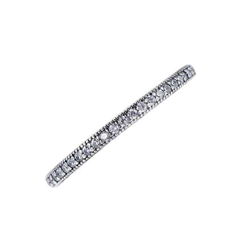 טבעת יוקרה-Silver Ring Clear CZ Fashion Stackable Vintage Classic Luxury For Women