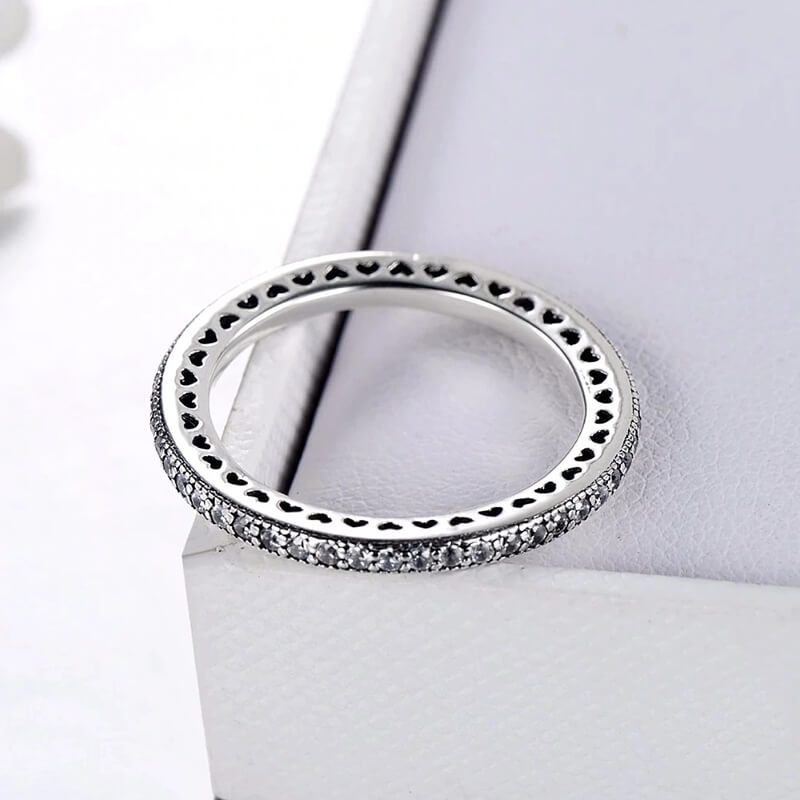 טבעת יוקרה-Silver Ring Clear CZ Fashion Stackable Vintage Classic Luxury For Women – תמונה 3