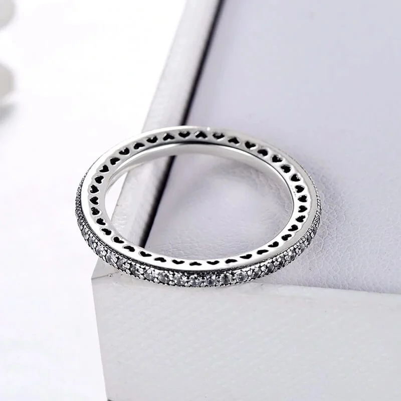 טבעת יוקרה-Silver Ring Clear CZ Fashion Stackable Vintage Classic Luxury For Women – תמונה 3
