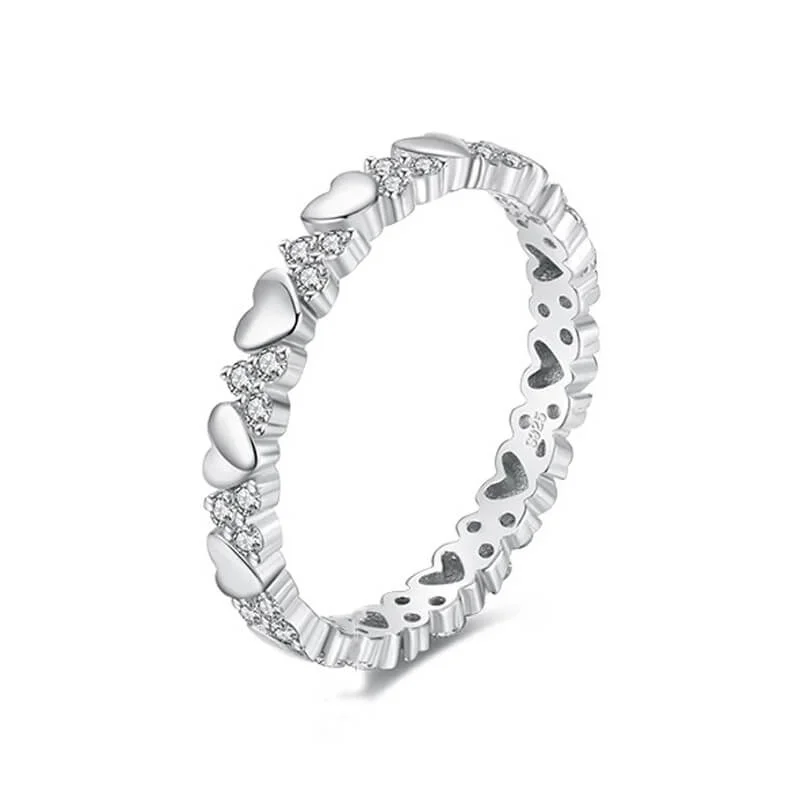 טבעת יוקרה-Silver Ring Fashion Hearts Stackable For Women
