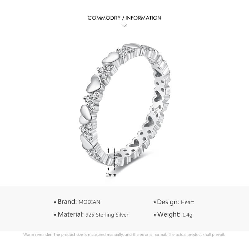 טבעת יוקרה-Silver Ring Fashion Hearts Stackable For Women – תמונה 3