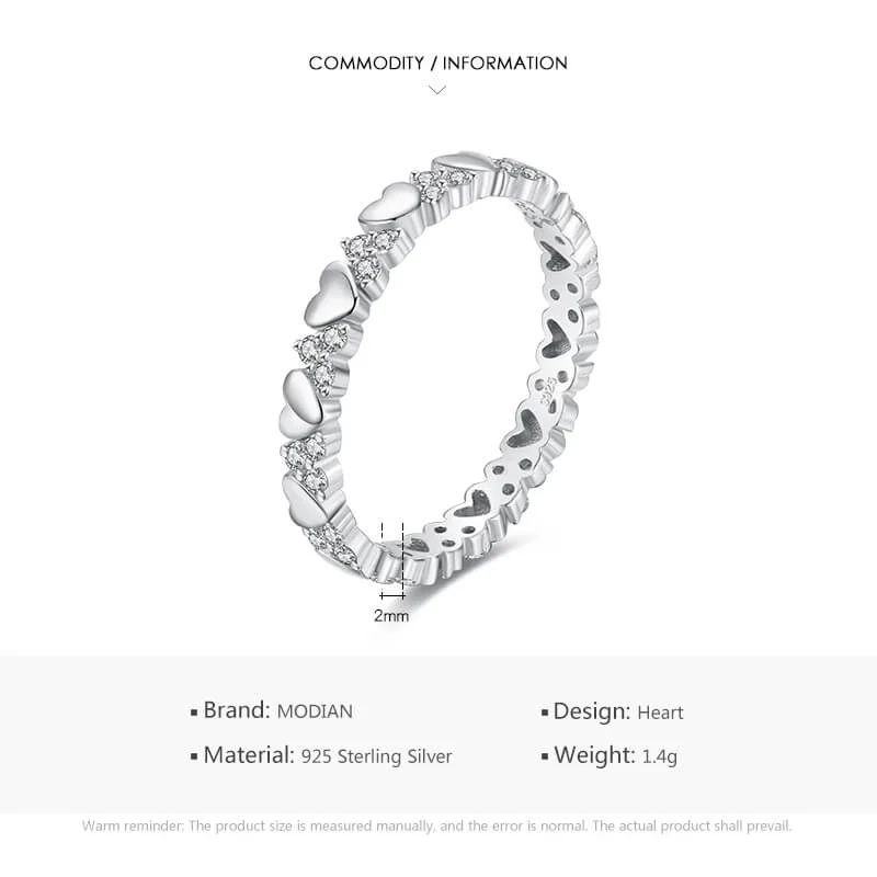 טבעת יוקרה-Silver Ring Fashion Hearts Stackable For Women – תמונה 3