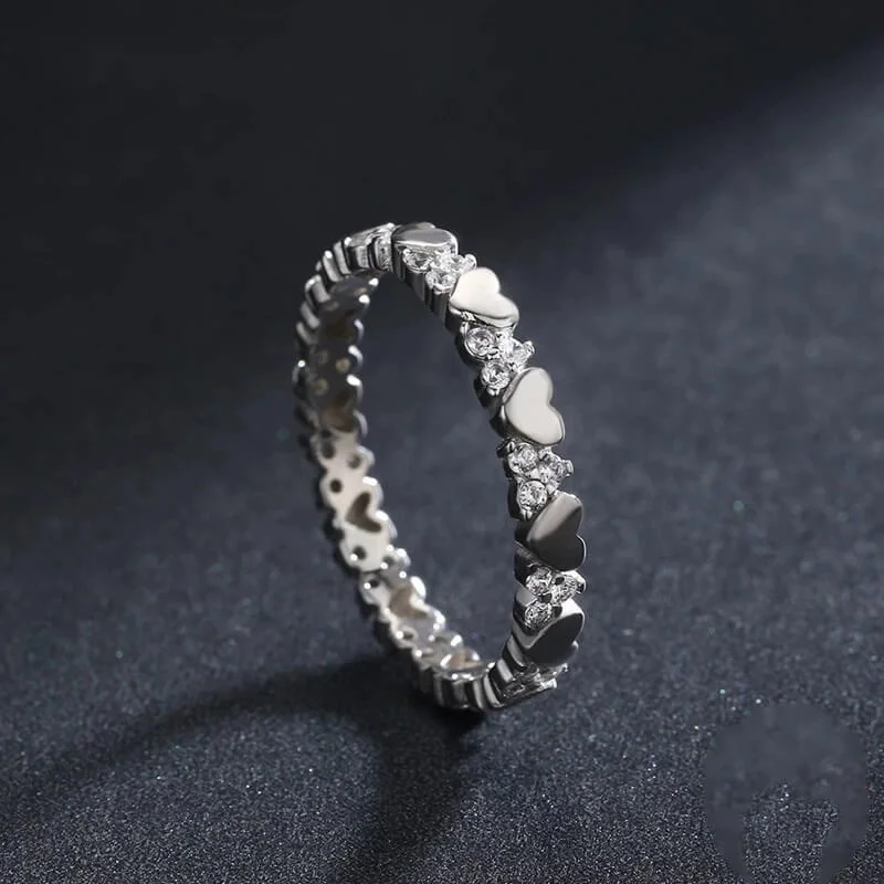 טבעת יוקרה-Silver Ring Fashion Hearts Stackable For Women – תמונה 4