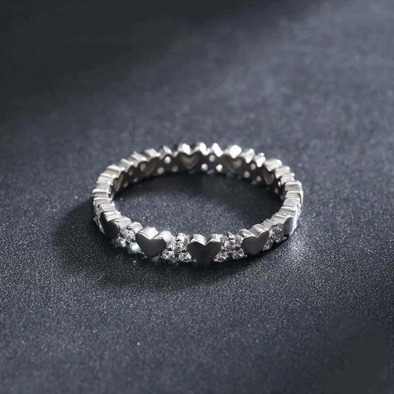 טבעת יוקרה-Silver Ring Fashion Hearts Stackable For Women – תמונה 5