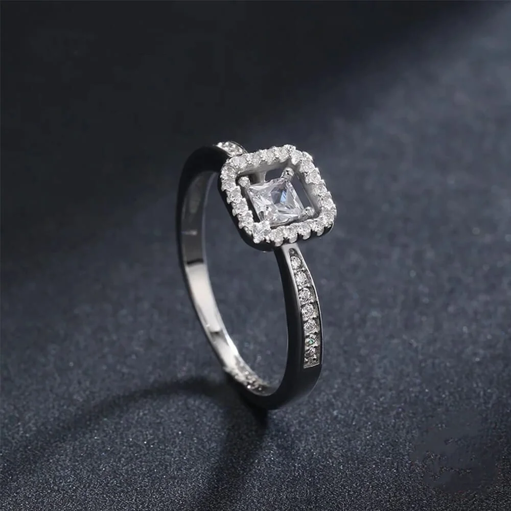 טבעת יוקרה-Silver Ring Geometric Hollow Cubic Zirconia Finger Rings For Women – תמונה 5