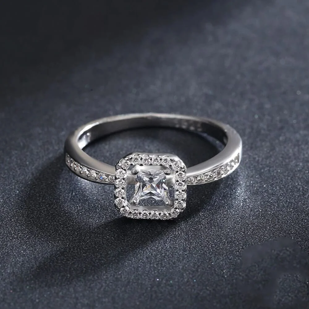 טבעת יוקרה-Silver Ring Geometric Hollow Cubic Zirconia Finger Rings For Women – תמונה 4