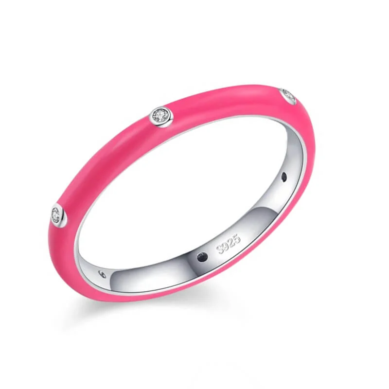 טבעת יוקרה-Silver Ring Pink Color Finger Rings for Women Men Romantic Couples – תמונה 2