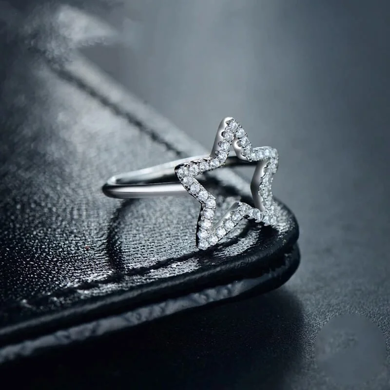 טבעת יוקרה-Silver Ring Stars Cubic Zirconia Ring For Women – תמונה 5