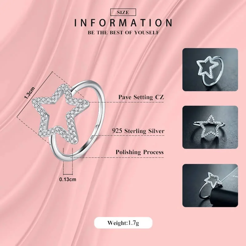 טבעת יוקרה-Silver Ring Stars Cubic Zirconia Ring For Women – תמונה 3