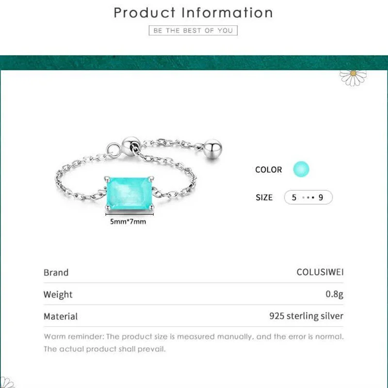 טבעת יוקרה-Silver Rings Adjustable Green Tourmaline Silver Chain Link Female Rings For Women – תמונה 3