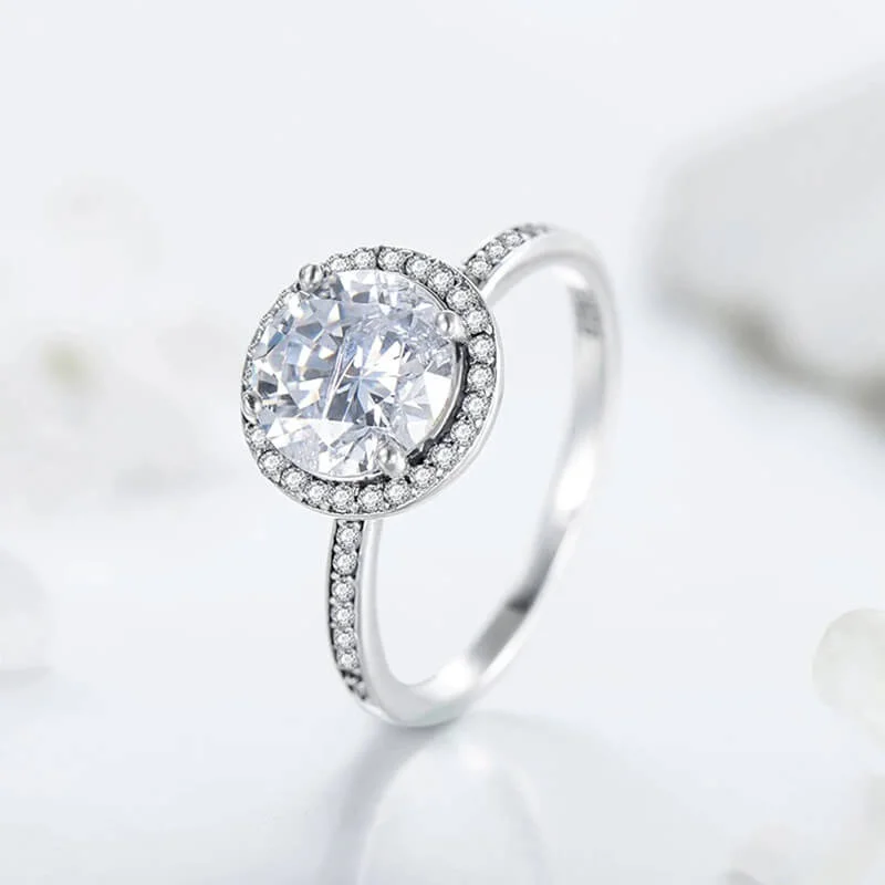 טבעת יוקרה-Silver Round Clear CZ Fashion Finger Ring Classic Jewelry For Women – תמונה 4