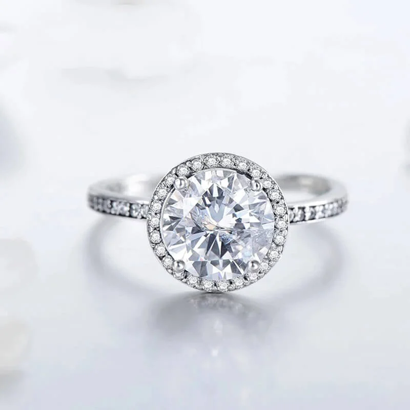 טבעת יוקרה-Silver Round Clear CZ Fashion Finger Ring Classic Jewelry For Women – תמונה 5