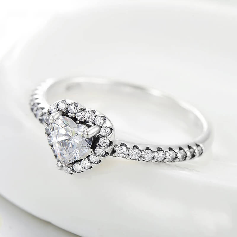 טבעת יוקרה-Silver Vintage Hearts AAA Clear CZ Finger Rings for Women – תמונה 4