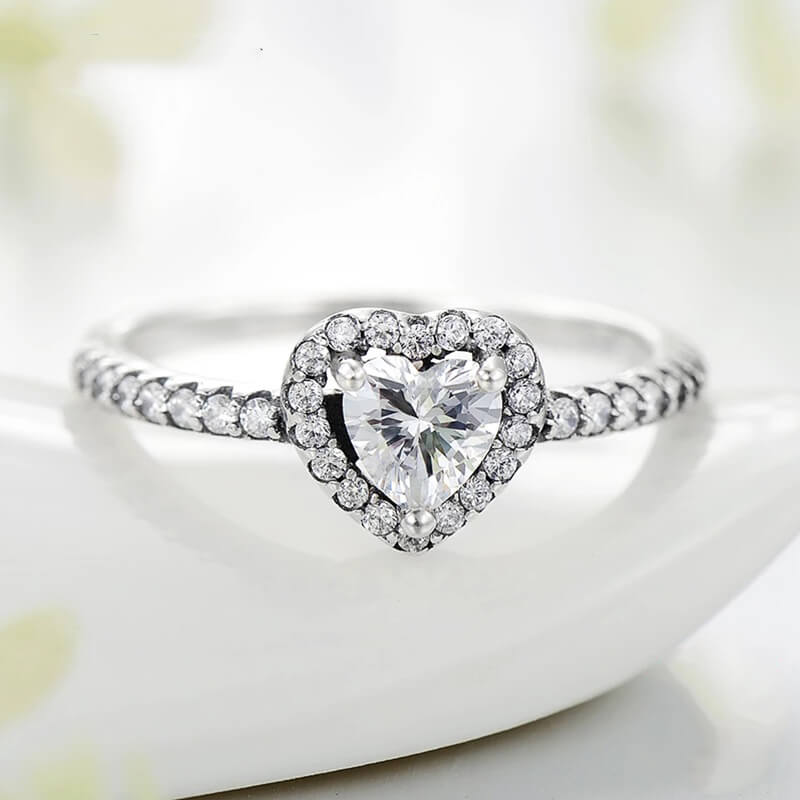 טבעת יוקרה-Silver Vintage Hearts AAA Clear CZ Finger Rings for Women – תמונה 3