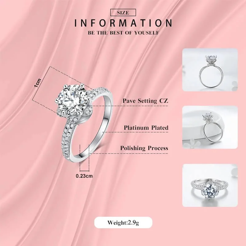 טבעת יוקרה-Silver Wedding Ring CZ Zircon Jewelry party engagement brand – תמונה 6
