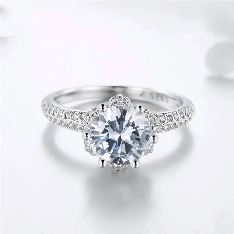 טבעת יוקרה-Silver Wedding Ring CZ Zircon Jewelry party engagement brand – תמונה 3