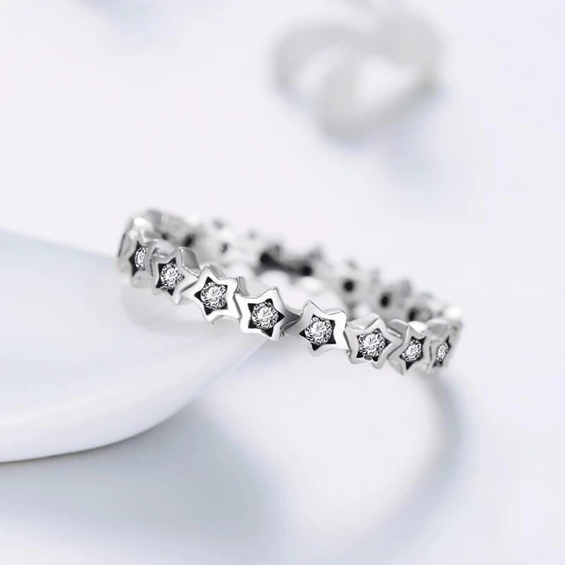 טבעת יוקרה-Silver stars Finger Ring Authentic Real Clear CZ Jewelry For Women – תמונה 5