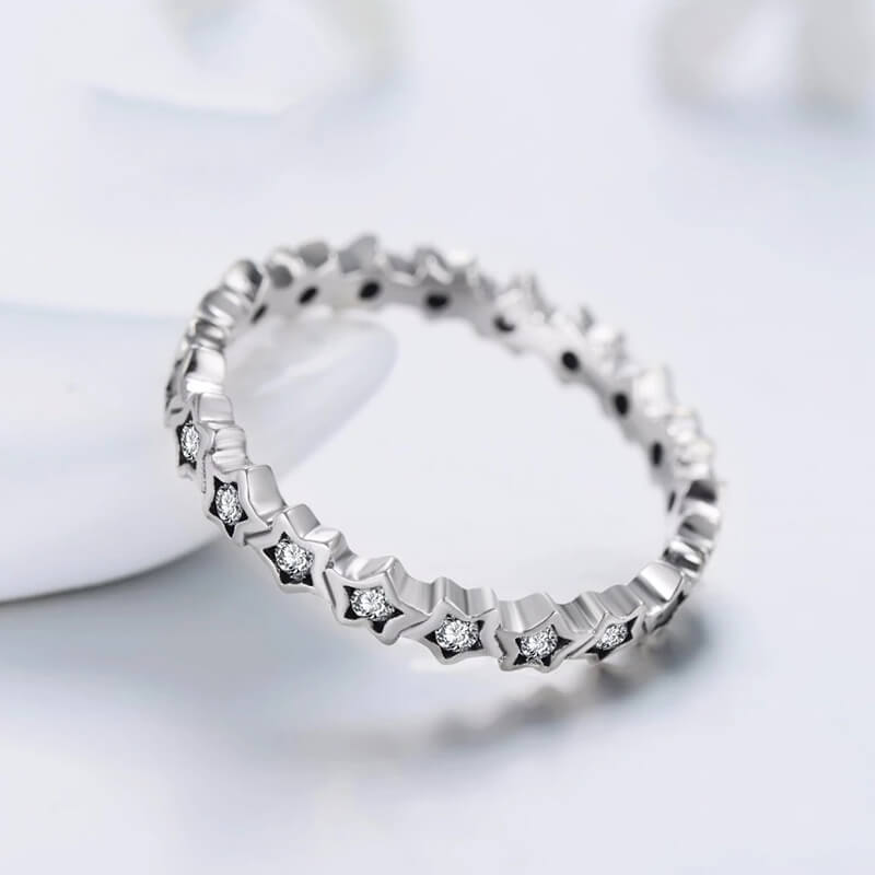 טבעת יוקרה-Silver stars Finger Ring Authentic Real Clear CZ Jewelry For Women – תמונה 4