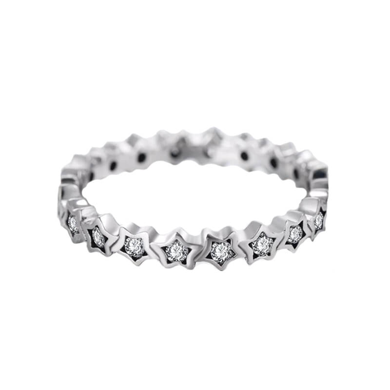 טבעת יוקרה-Silver stars Finger Ring Authentic Real Clear CZ Jewelry For Women – תמונה 2