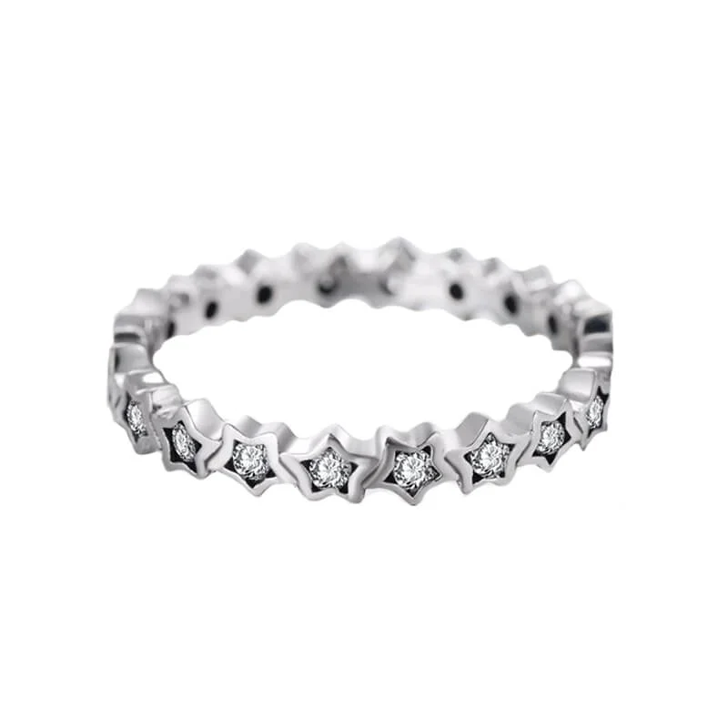טבעת יוקרה-Silver stars Finger Ring Authentic Real Clear CZ Jewelry For Women – תמונה 2