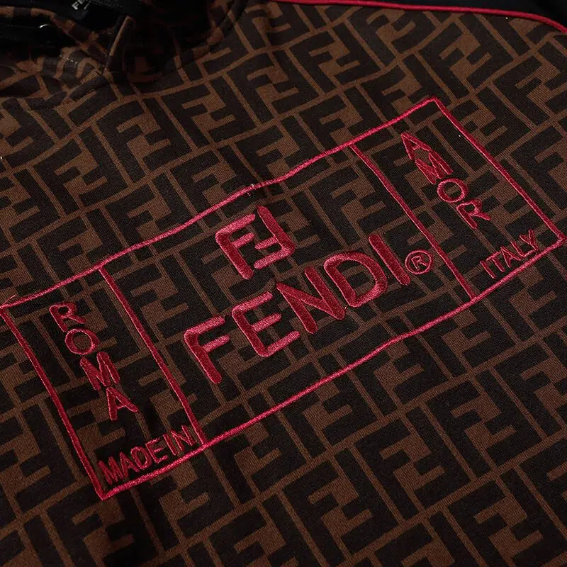 פנדי - FENDI HOODIES - Brown Pod Black & Red Logo – תמונה 3