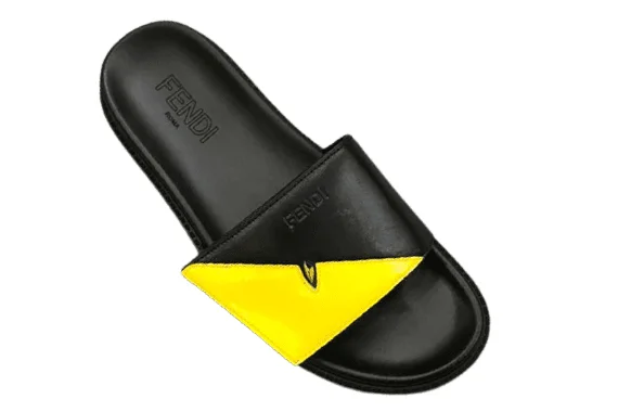פנדי - FENDI SLIPPERS - Black & Yellow – תמונה 3