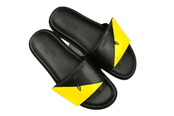 פנדי - FENDI SLIPPERS - Black & Yellow – תמונה 2
