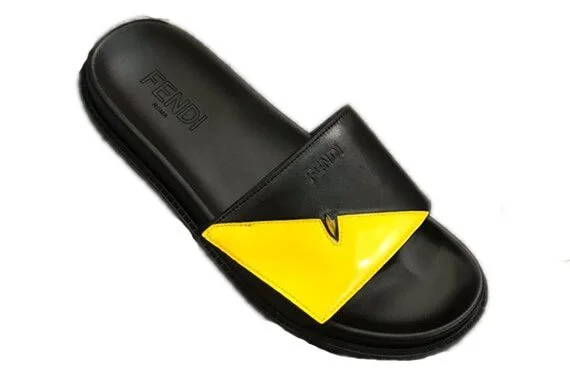 פנדי - FENDI SLIPPERS - Black & Yellow – תמונה 4