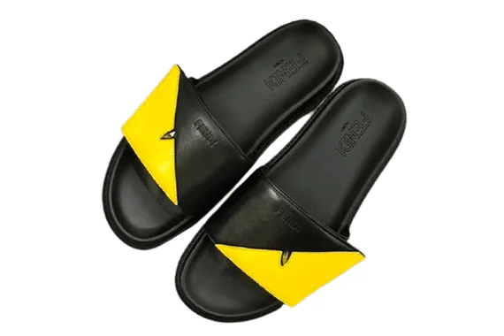 פנדי - FENDI SLIPPERS - Black & Yellow – תמונה 6