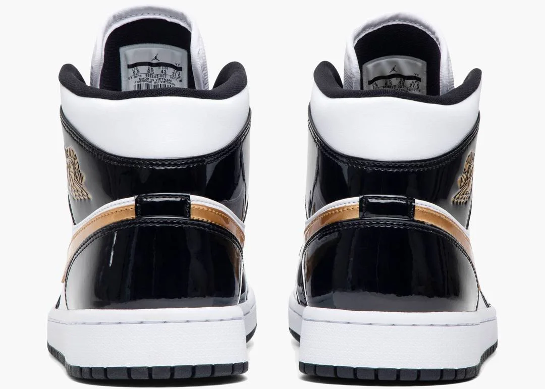 ⁦נייק ג'ורדן-Nike Air jordan 1 Mid - Patent Black White Gold⁩ – תמונה ⁦2⁩